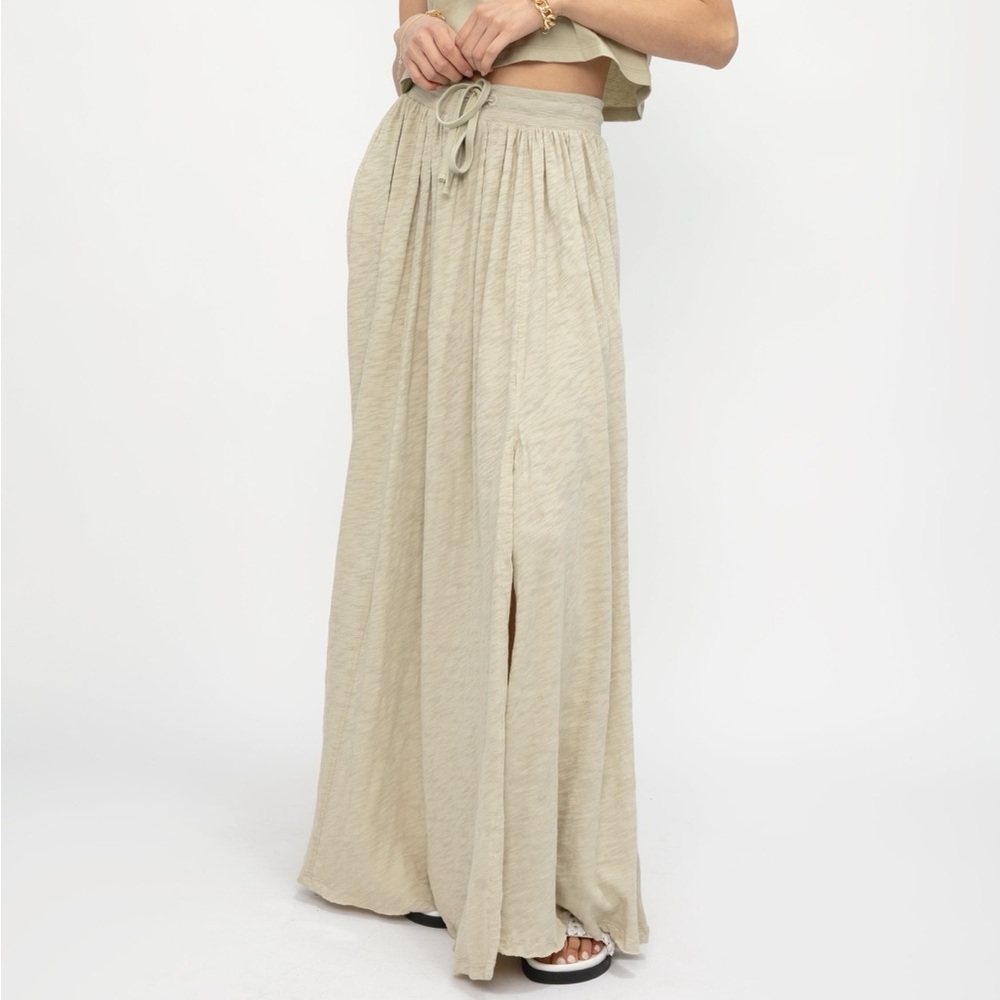 ATM Maxi Skirt With Slit in Faded Moss